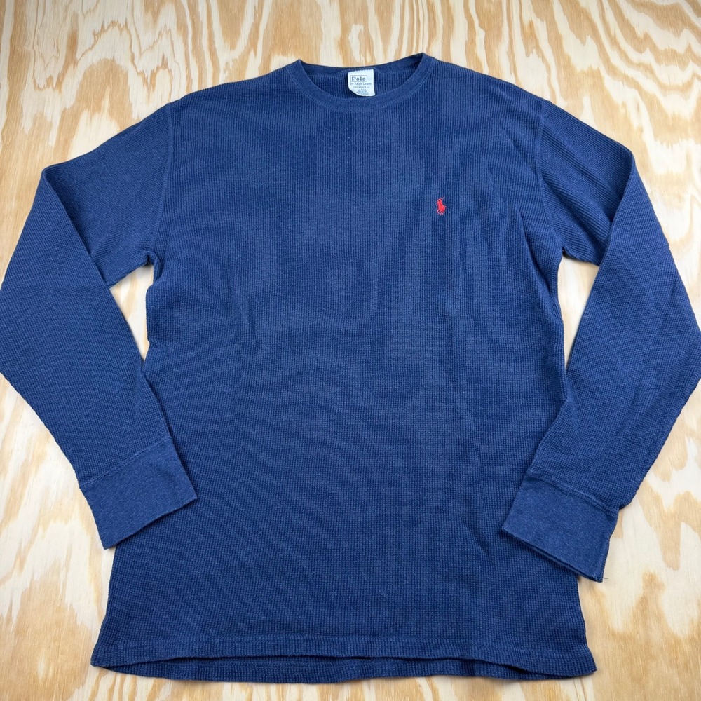 Polo Ralph Lauren Mens Blue Waffle Knit Thermal Long Sleeve Shirt Large